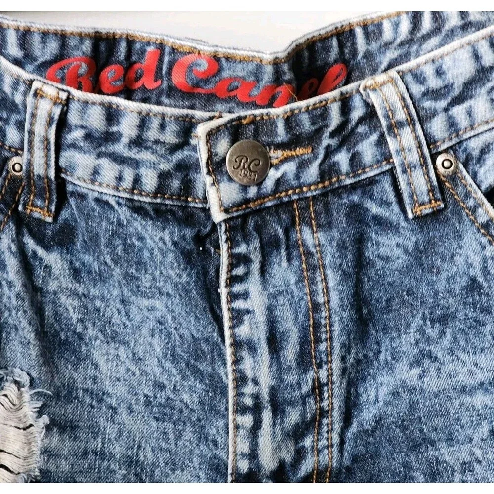 Red Camel Jean Shorts Men's Size 36 Denim  Distressed Bleached Acid Wash Blue